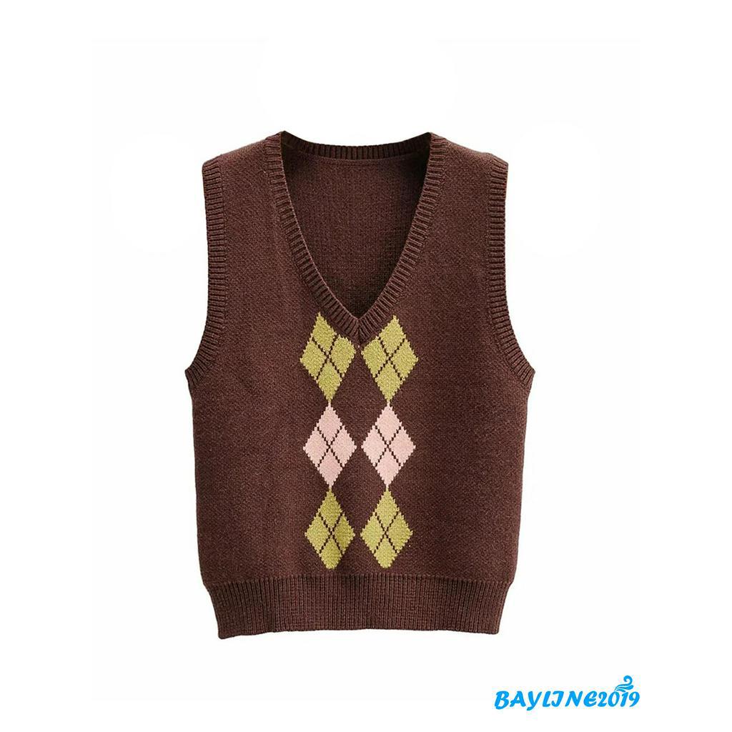 Áo len không tay in hình viên kim cương thời trang cho nữ