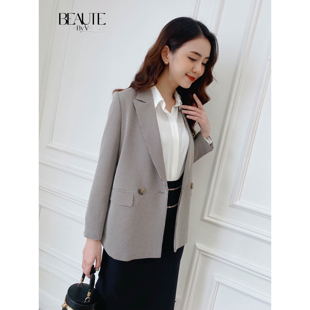 BEAUTEBYV - Áo blazer nữ công sở ve cổ vát kèm túi sườn Trendy