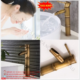 Vòi lavabo nóng lạnh trúc đồng thau giả cổ cao cấp tại Quận 12