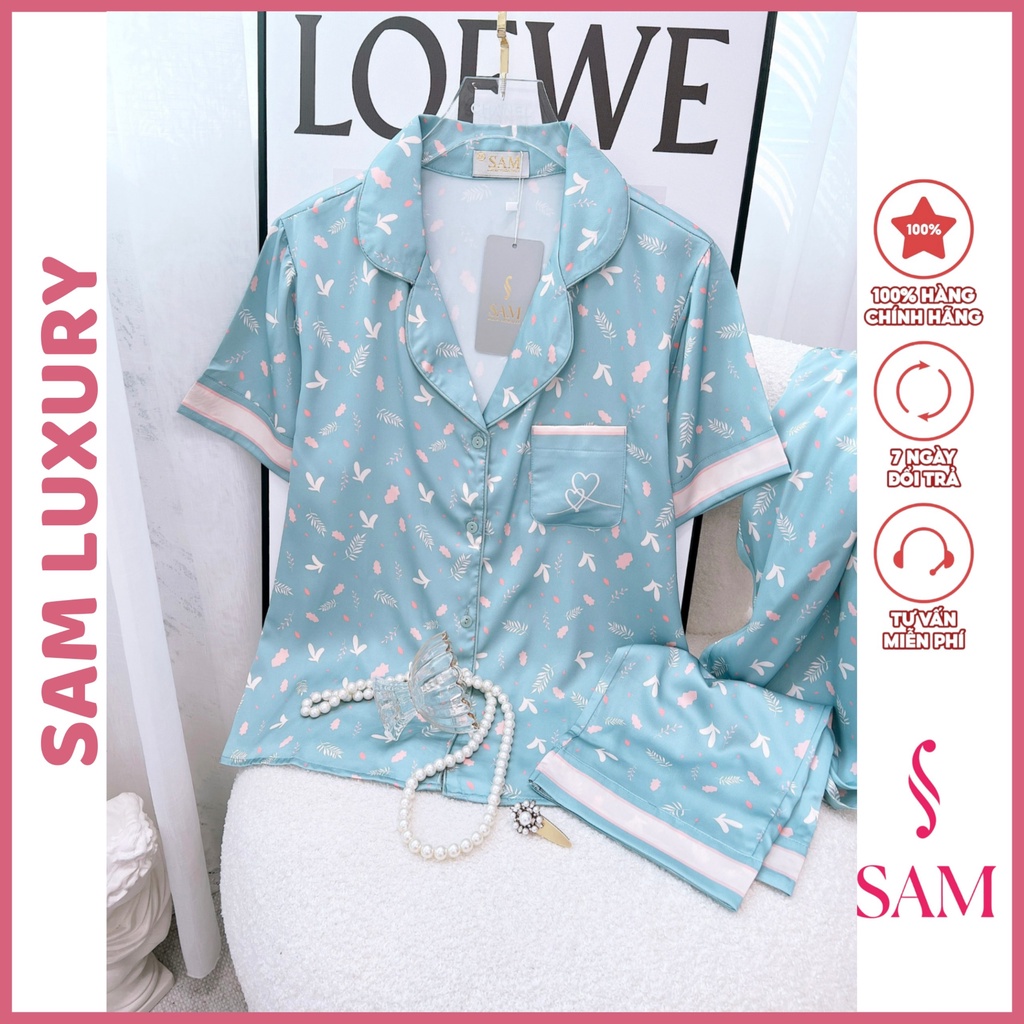 Bộ mặc nhà lụa Sam luxury, bộ pyjama tay ngắn quần dài cao cấp