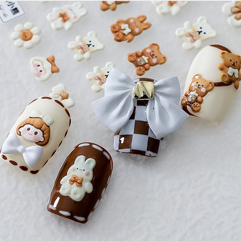 1 Tờ Miếng Dán Móng Tay Dập Nổi Hình Gấu Hoạt Hình 5D Dễ Thương Chống Thấm Nước Trang Trí Móng Tay DIY