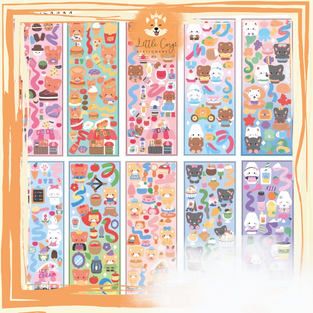 Nhãn dán sticker hologram gấu thỏ mèo, hình dán lấp lánh động vật cute trang trí sổ tay, toploader, card