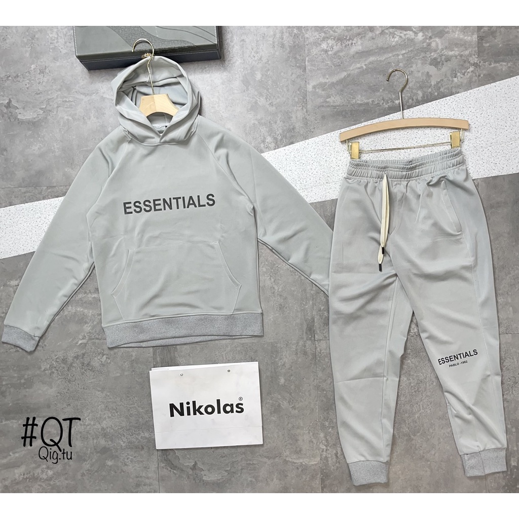 Bộ nỉ hoodie cao cấp Ess phong cách thể thao trẻ trung năng động thích hợp hoạt động ngoài trời