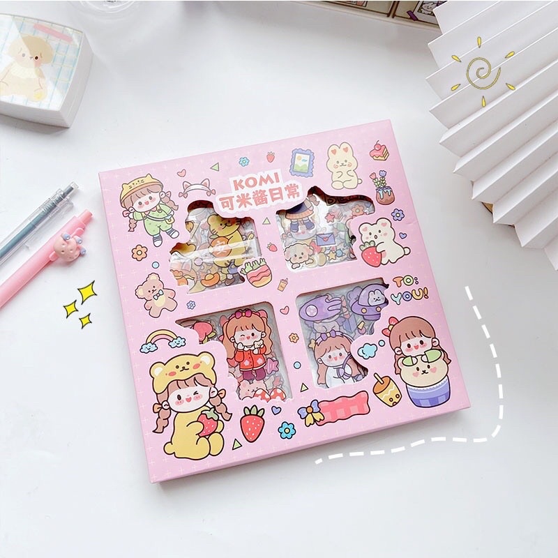 Hộp 1000 miếng dán dễ thương Hộp 100 tấm sticker