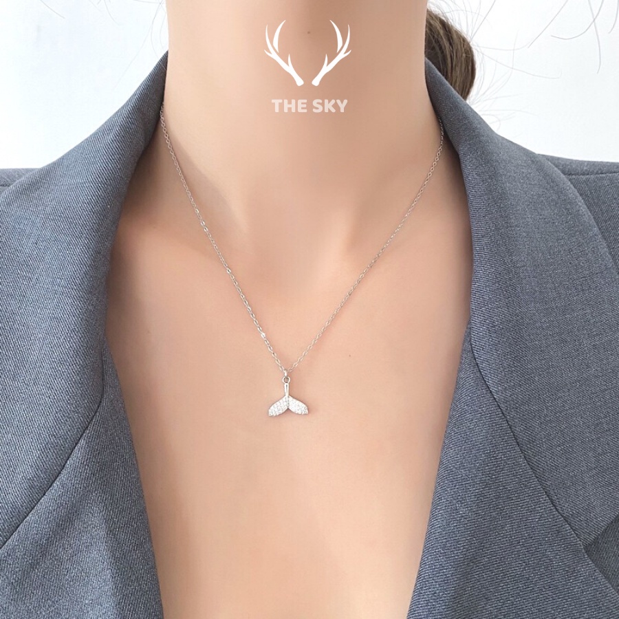 Vòng cổ nữ DC1003 mặt hình đuôi cá đính đá xinh xắn, dây chuyền bạc hàng thiết kế The Sky
