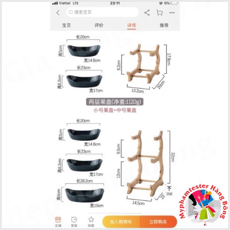 (ảnh thật sp) Khay hoa quả, bánh kẹo đế gỗ 2 tầng, 3 tầng
