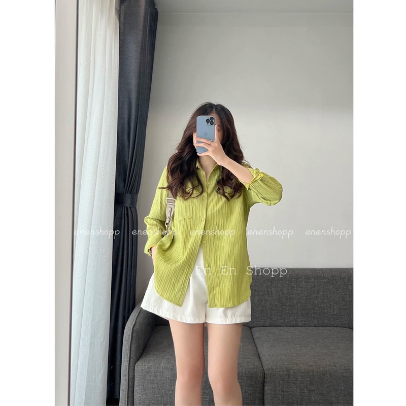 Áo sơ mi đũi nữ tay dài màu pastel hot trend