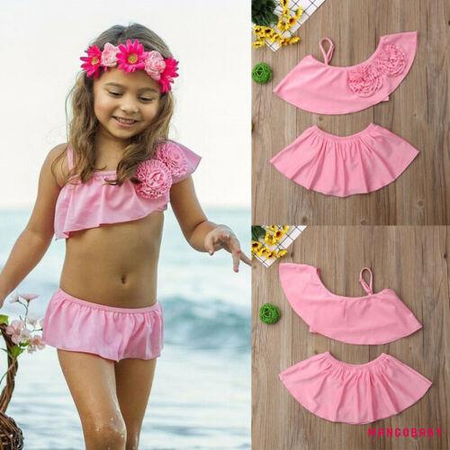 Bikini Một Mảnh Lệch Vai Đính Hoa Xinh Xắn Cho Bé Gái