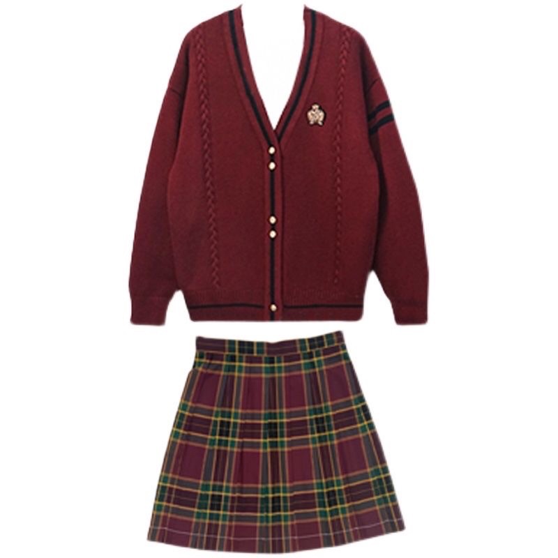 Áo cardigan dáng dài phối chân váy chữ A ngắn phong cách nữ sinh