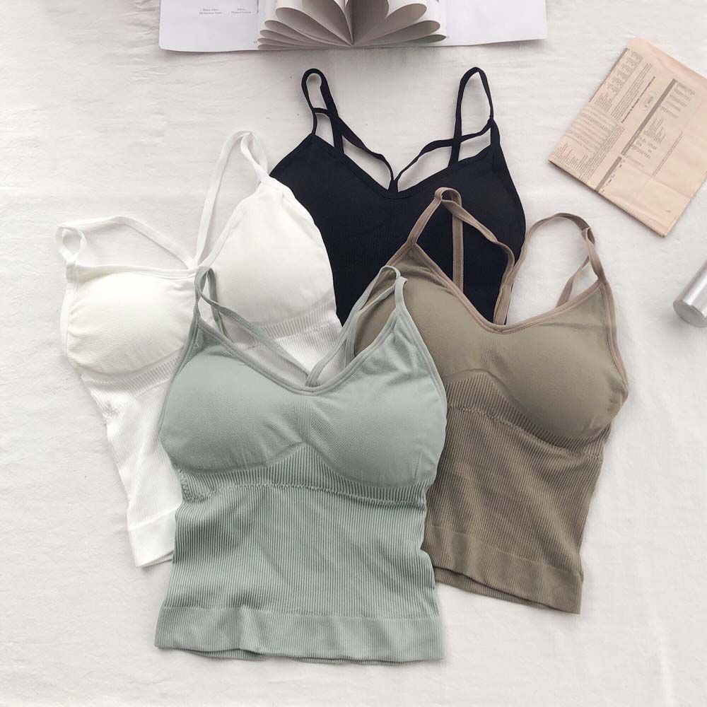 Áo Hai Dây Sọc Gân Có Mút Nâng Ngực Cổ Chữ V Đơn Giản Nhiều Màu Sắc Tự Chọn Thời Trang Dạo Phố Cho Nữ
