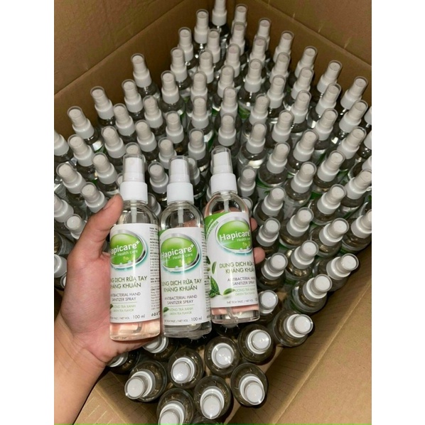 Nước Rửa Tay Sát khuẩn Hapicare Hương Trà Xanh Hương Bạc Hà - Chai Mini Dạng Bỏ Túi 100ml Thích Hợp Mang Đi Học, Đi Làm