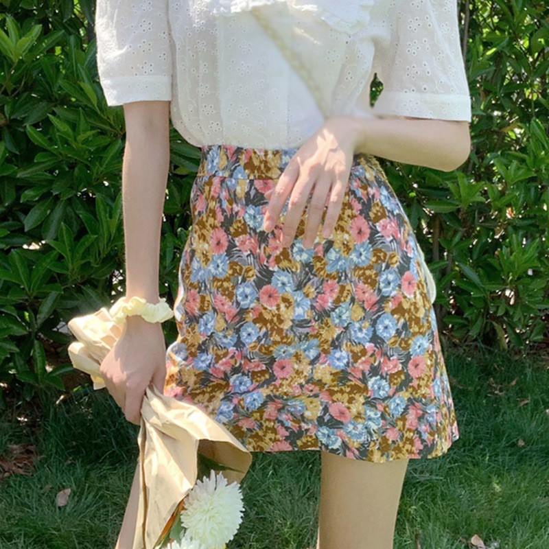 Chân Váy Hoa Lưng Cao Phong Cách Retro Xinh Xắn Cho Nữ