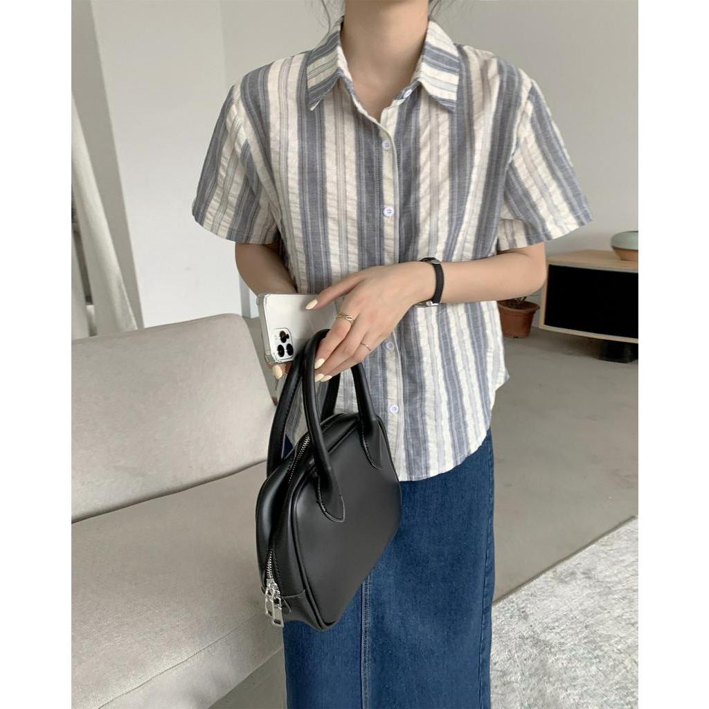 Áo Sơ Mi Cotton Lanh Kẻ Sọc Ngắn Tay Thời Trang Hè Hàn Quốc Sành Điệu 62164