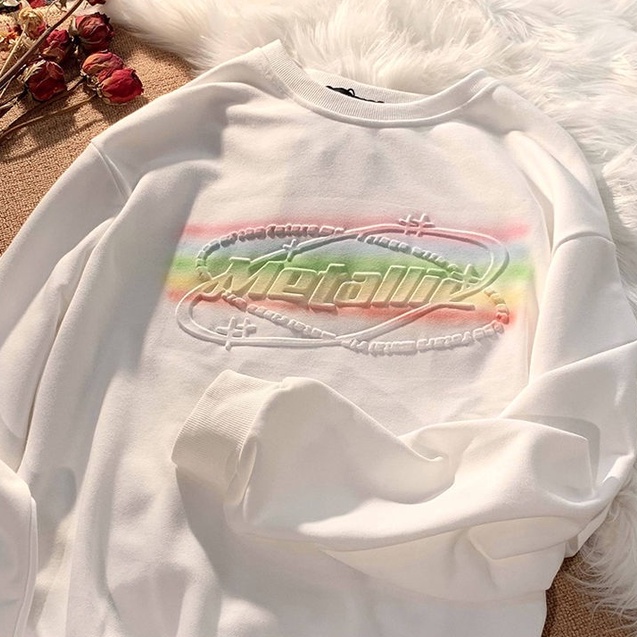 ZHELIHANGFEI Áo Thun Sweater Cổ Tròn Tay Dài In Chữ Dễ Phối Đồ