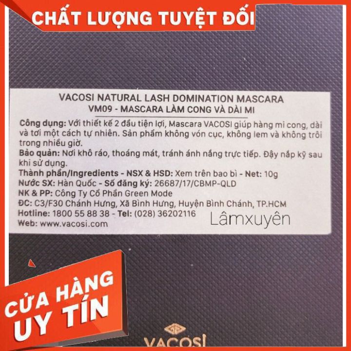 Mascara Làm Cong Và Dài Mi Vacosi VM09 Natural Lash Domination Mascara 10ML  thiết kế 2 đầu độc đáo, lâu trôi