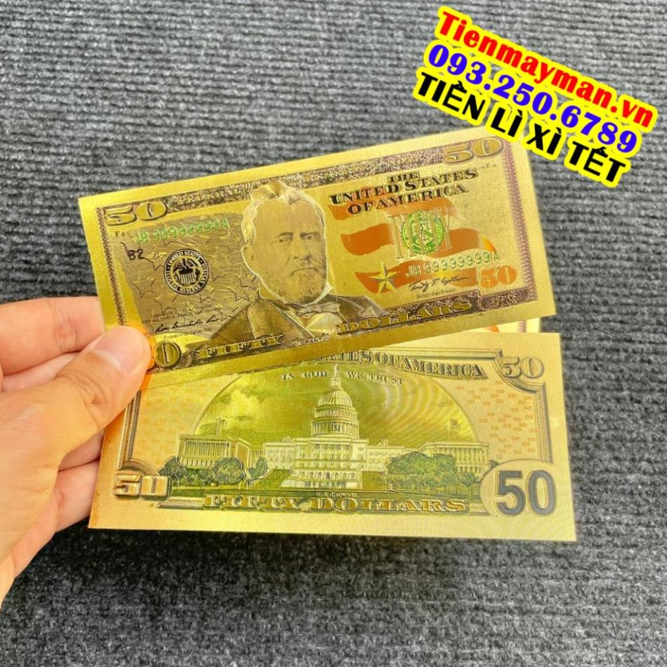 Tờ Tiền Kỉ Niệm 50 Đô Plastic (50 USD) Mạ Vàng Lì Xì Tết May Mắn