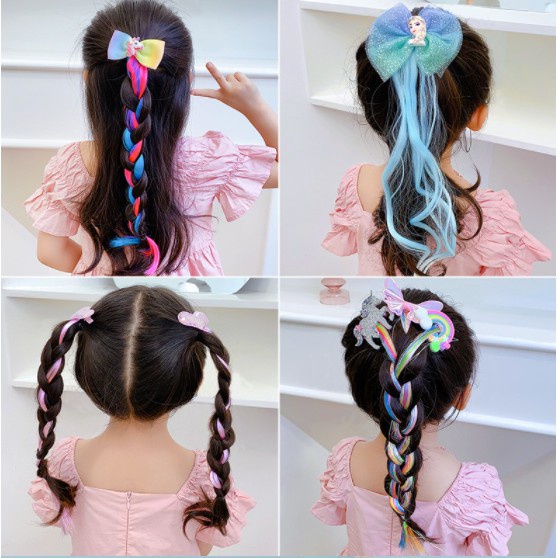 Kẹp Tóc Giả Dài Màu Gradient Ngựa 1 Sừng Nàng Tiên Loại Mới Hình Kỳ Lân Xinh Xắn Cho Bé Gái