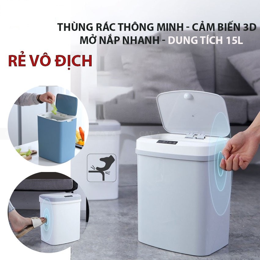 [MỞ TỰ ĐỘNG] Thùng Rác Cảm Ứng Thông Minh Có Nắp Đóng Mở Tự Động Thùng Rác Cao Cấp 16L bảo hành 12 tháng 1 đổi 1 15 ngày