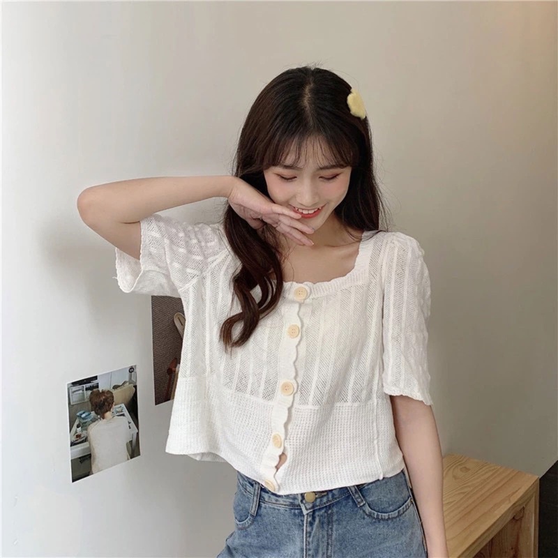 Áo Khoác Cardigan Dệt Kim Tay Dài Ống Loe Phối Nút Họa Tiết Gợn Sóng Thời Trang Mùa Thu Cho Nữ