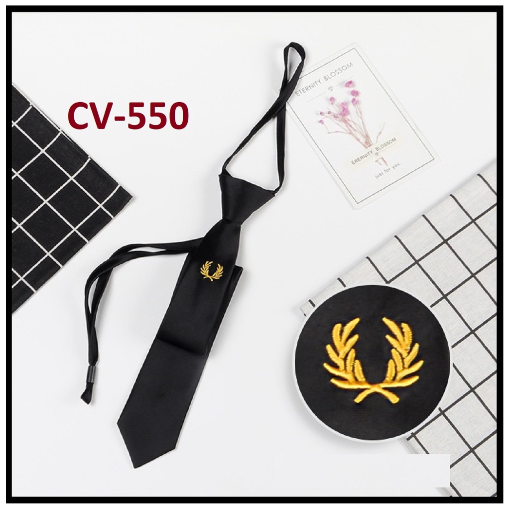 Cà vạt Nam cao cấp thắt sẵn bản nhỏ 6cm màu đen họa tiết phong cách Hàn Quốc trẻ trung thời trang - AdamZone