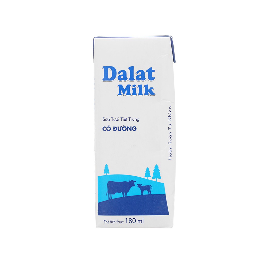 Lốc 4 hộp sữa tươi tiệt trùng có đường Dalat Milk 180ml