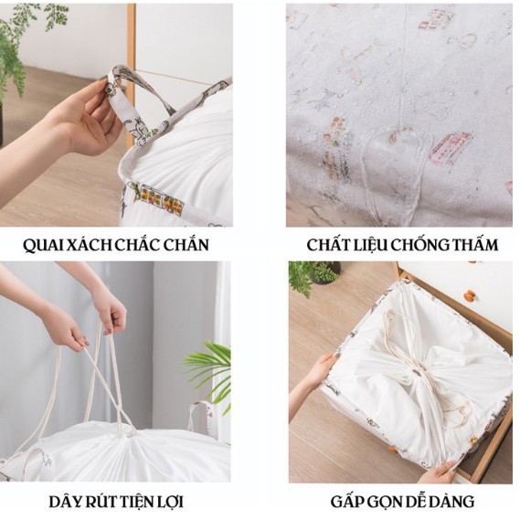 Giỏ đựng quần áo bằng vải chống thấm nước, túi đựng chăn màn siêu to đa năng có thể gấp gọn tiện dụng 100 lít