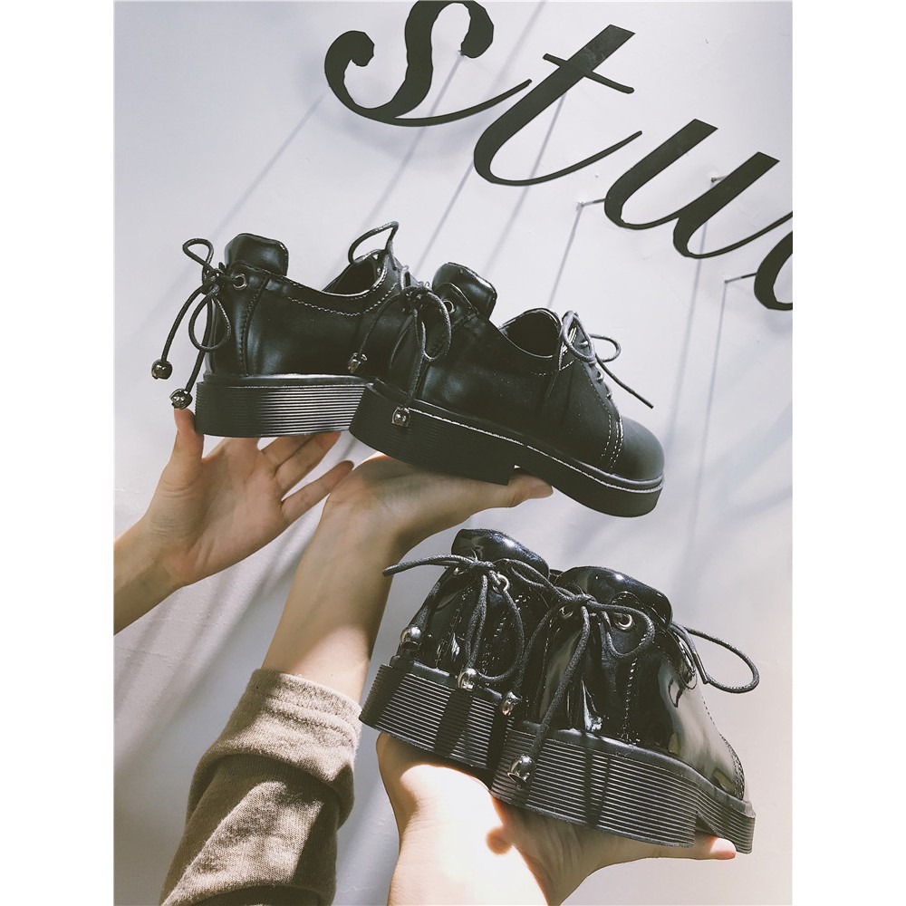 Giày oxford đế bằng - mũi tròn, da bóng và lì thắt dây sau T08181 | BigBuy360 - bigbuy360.vn