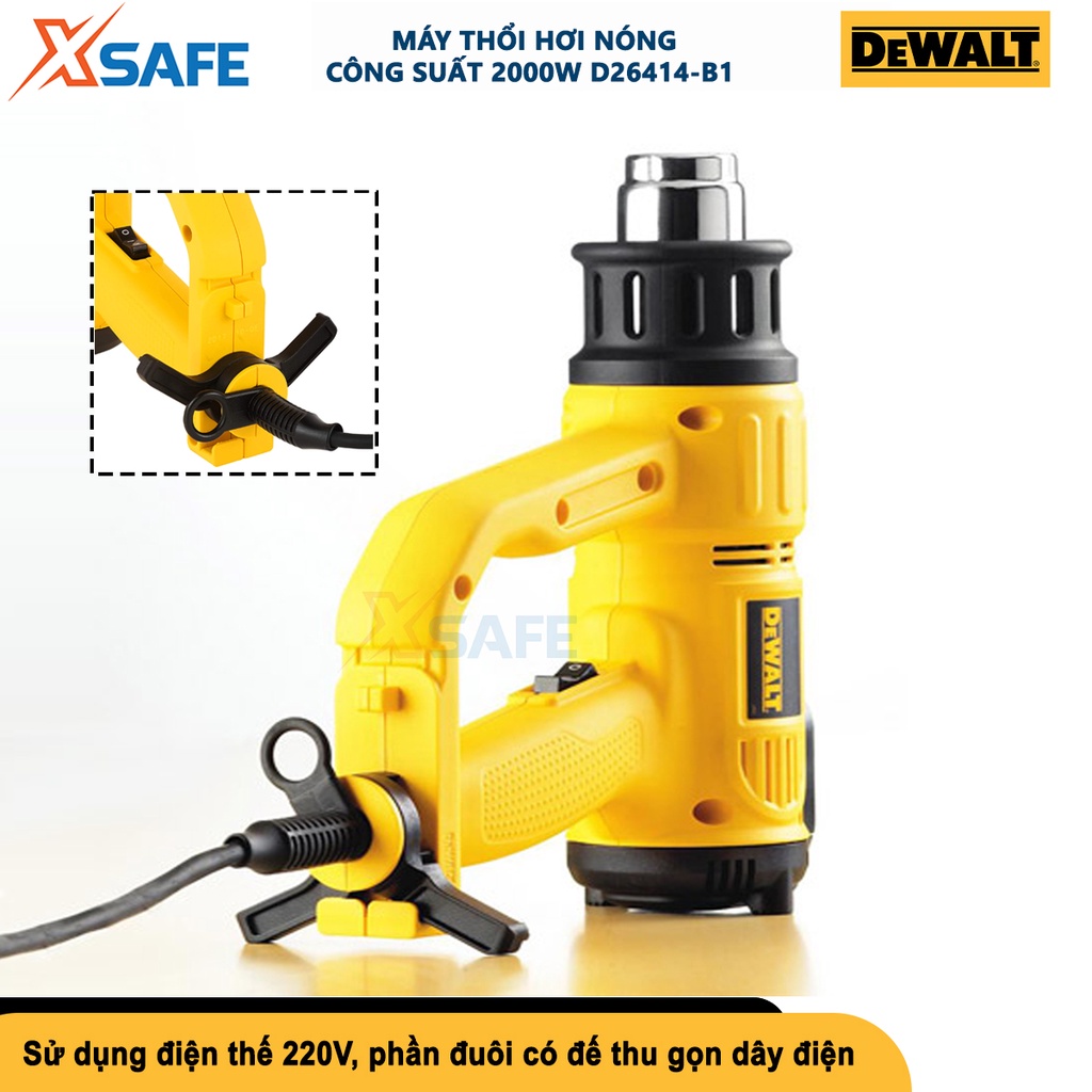 Máy thổi hơi nóng DEWALT D26414-B1 2000W máy thổi hơi nóng màn hình LCD hiển thị nhiệt độ, nút điều chỉnh nhiệt 50-600°C