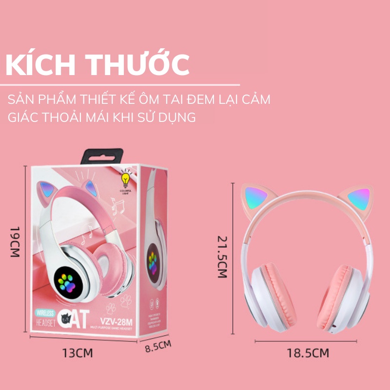 Tai nghe Mèo bluetooth Tai nghe không dây dễ thương có mic, âm thanh cực đỉnh bass mạnh mẽ pin 400mAh