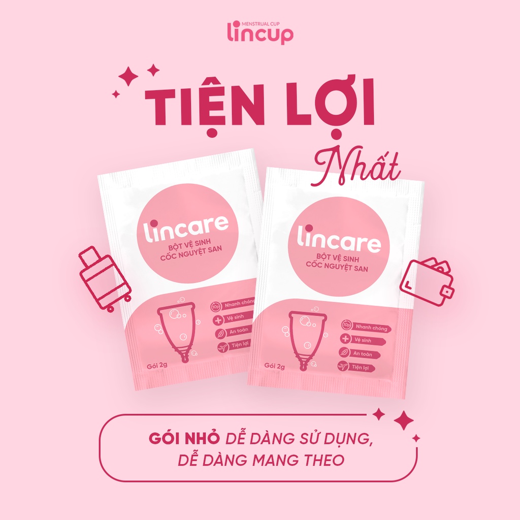 Bột tiệt trùng cốc nguyệt san Lincare (Hộp 12 gói x 2g)