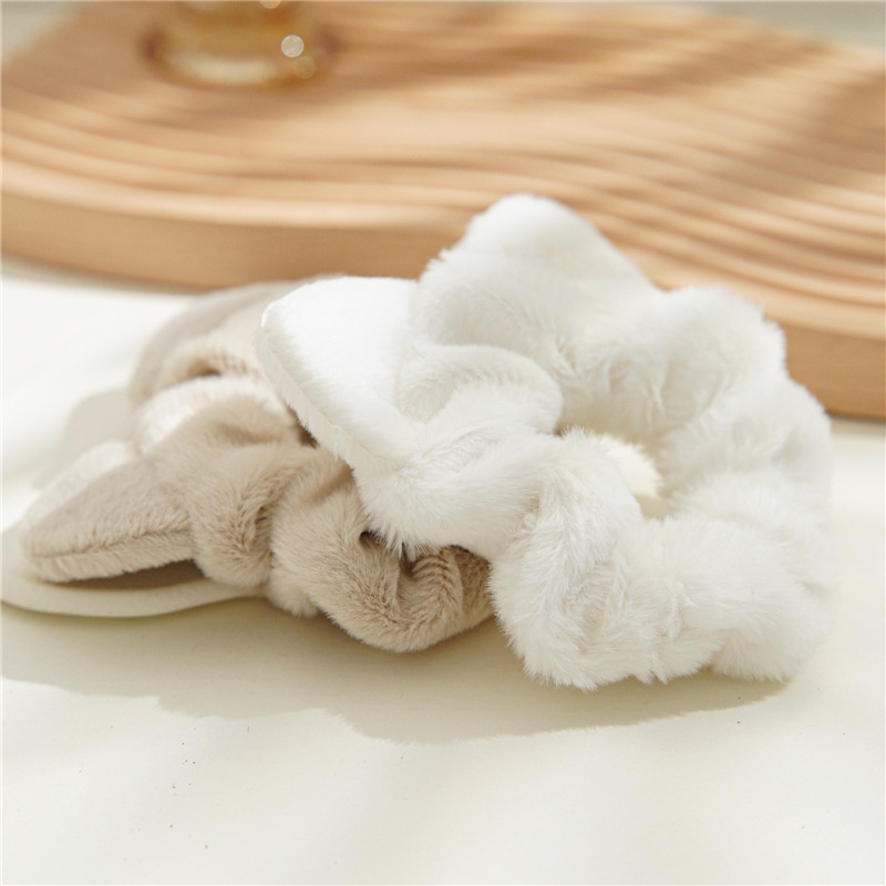 Dây Cột Tóc Tai Mèo Bằng Vải Lông flannel Màu Sắc Trơn Dành Cho Nữ