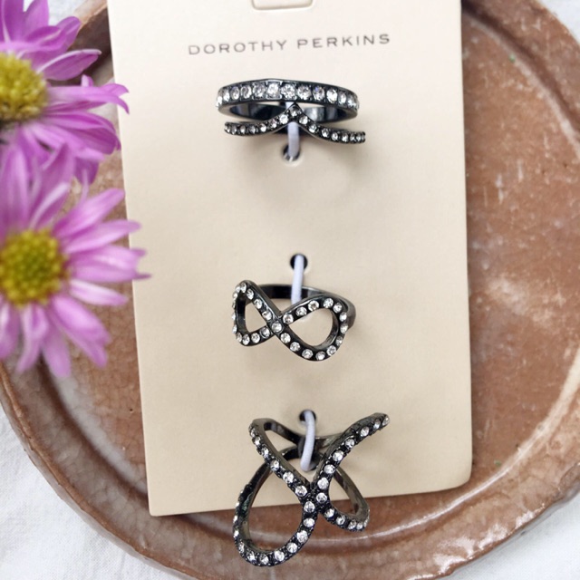 Set 3 nhẫn xuất xịn màu đen đính đá trắng