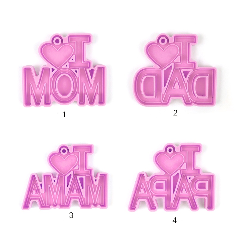 Khuôn Silicone Làm Móc Khóa Nhựa Epoxy Hình Chữ I Love Mom Dad