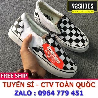 [Free ship] Giày thể thao nam nữ lười slip on checker board đen trắng bản đẹp