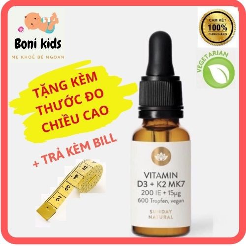 Vitamin D3 K2 MK7 Sunday Natural Đức 20ml Bổ Sung Cho Trẻ Từ Sơ Sinh Đến 4 Tuổi, D3K2 Tăng Hấp Thụ Canxi tăng Chiều Cao