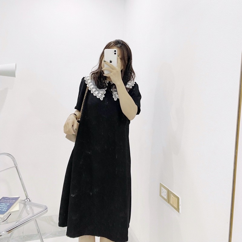 Váy Thô Đen Cổ Bả To Bầu Bí Bon Chen, Dáng Váy Suông Rộng Dễ Mặc Phù Hợp Với Tất Cả Dáng Người | BigBuy360 - bigbuy360.vn