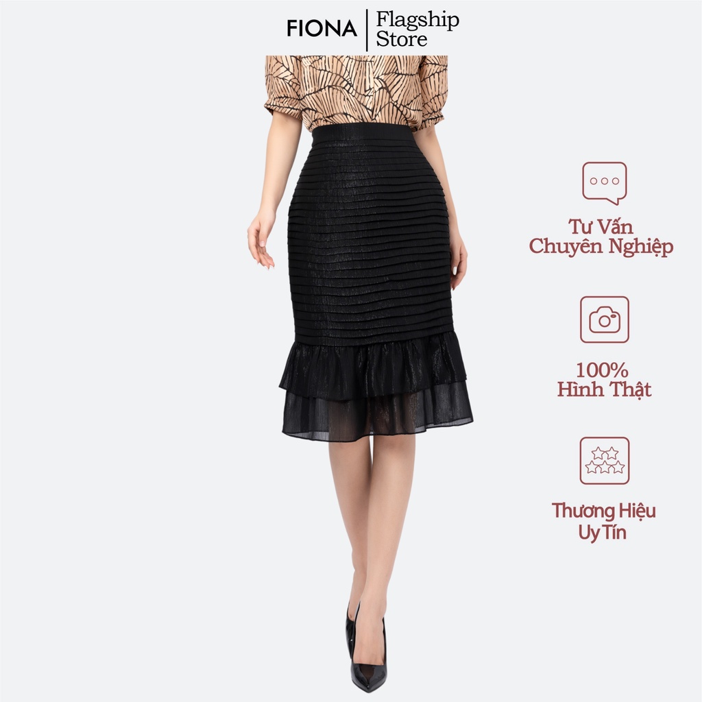 Chân váy ôm xếp ly Fiona, Chân váy đuôi cá 2 tầng màu đen phù hợp mặc đi làm F251180