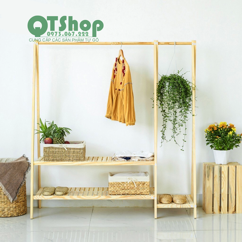 Kệ treo quần áo chữ A đôi-  Gỗ Thông Mỹ Nhập Khẩu - A Hanger 2 in 1 Phong Cách Hàn Quốc | BigBuy360 - bigbuy360.vn