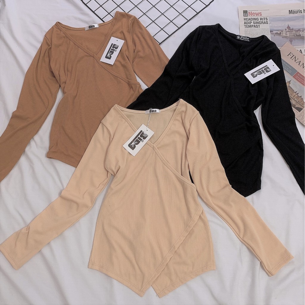 Áo body thiết kế Shynstores cổ tim vạt chéo cao cấp