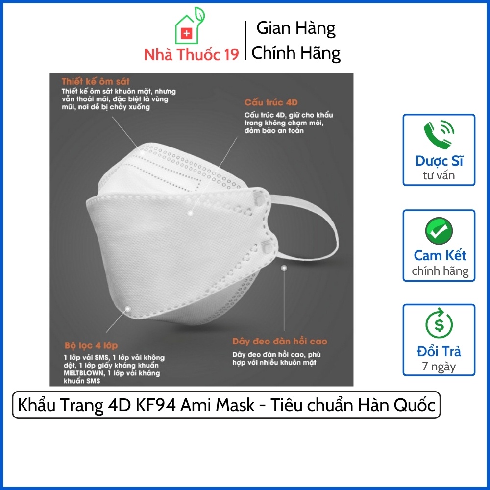 Khẩu Trang 4D KF94 Thương Hiệu AMI Mask - Tiêu Chuẩn Hàn Quốc (50 chiếc)