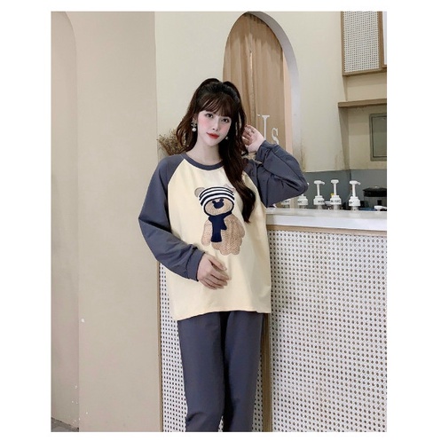 BỘ BẦU HÌNH GẤU CUTE BO GẤU CÓ CHỈNH CHUN BỤNG - BỘ QUẦN ÁO BẦU THU ĐÔNG TRƯỚC VÀ SAU SINH NỈ DA CÁ