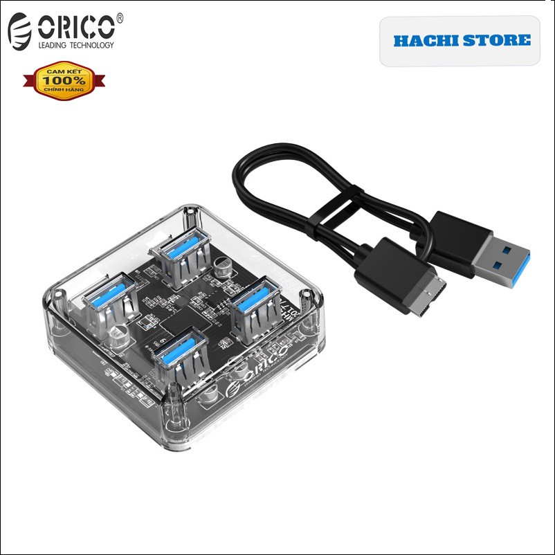 Bộ chia 1 ra 4 cổng USB 3.0 trong suốt ORICO -MH4U-U3 - Hàng Phân Phối Chính Hãng