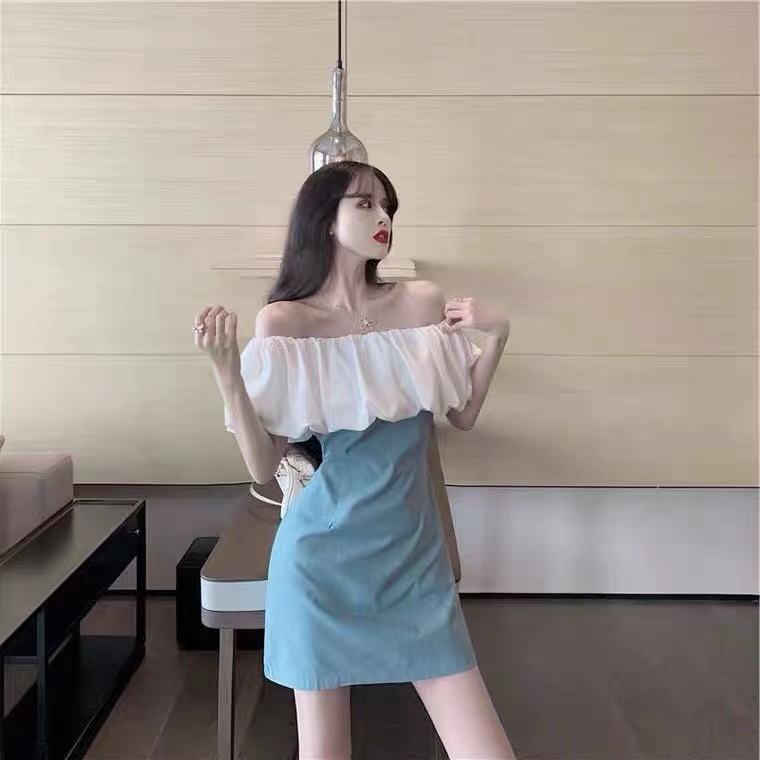 2021 Summer Korean Sexy Off Shoulder Dress Women's Sleeveless Skirt