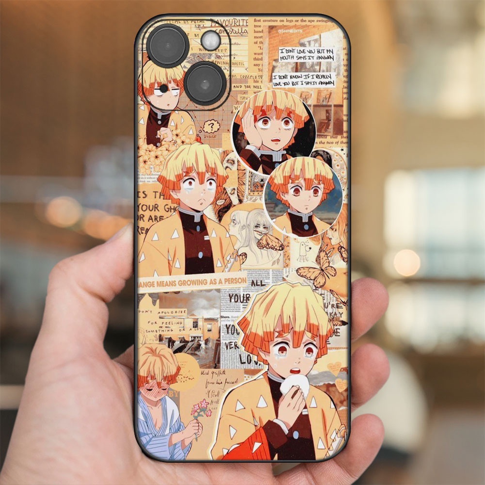 Ốp lưng iPhone 14 Plus dẻo đen cạnh vuông in hình Zenitsu Kimetsu no Yaiba