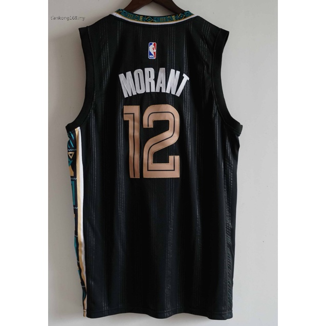 Áo Bóng Rổ Kẻ Sọc Đen Thêu Số 12 JA Morant Thời Trang Mùa 2021 Mới Cho Nam
