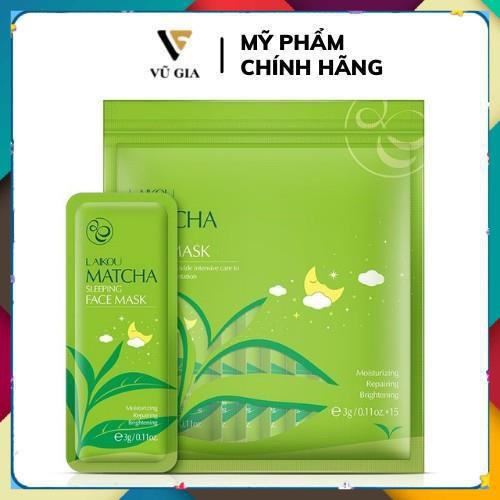 Mặt Nạ, Mặt Nạ Ngủ Trà Xanh LAIKOU 15 Gói Dưỡng Ẩm Trắng Da Kiểm Soát Da Dầu Giảm Mụn Giúp Da Mịn Màng Hơn