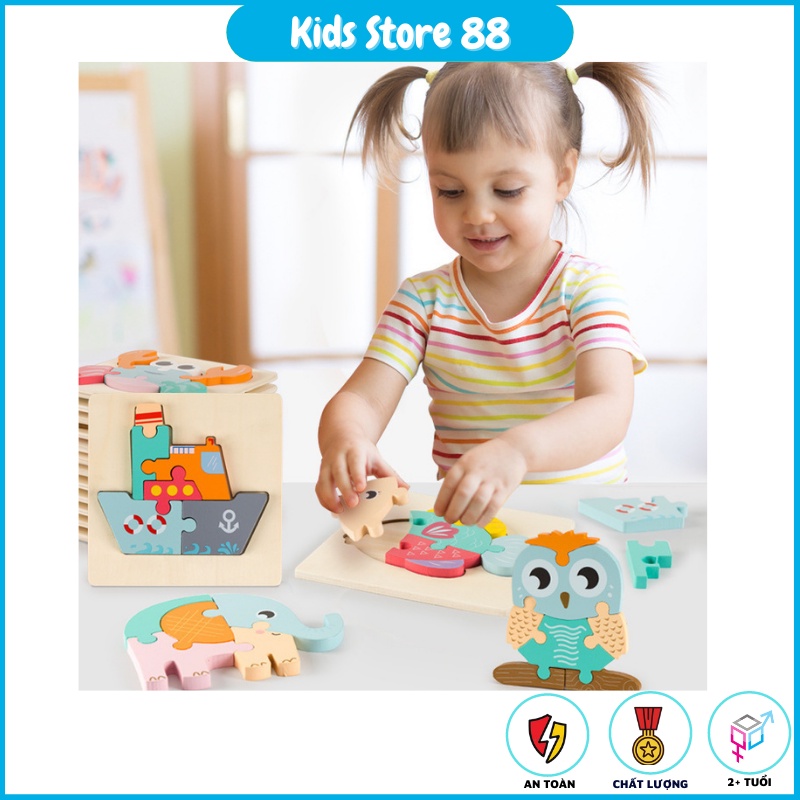 Tranh 3D Ghép Hình Nổi, Chất Liệu Gỗ Cao Cấp, Phù Hợp Cho Bé 1-7 Tuổi Kích Thước 15 x 15 cm Kids_Store688