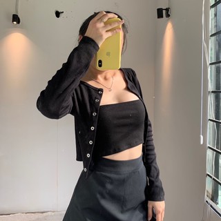 CROPTOP TAY DÀI NÚT BẤM