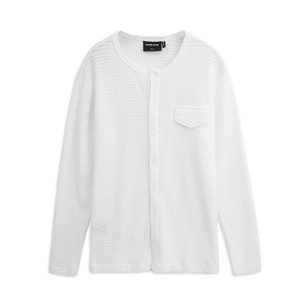 Áo Sơ Mi Nam Henley Front Pock White , Chất Cotton Thoải Mái , SM006007,SOMEHOW