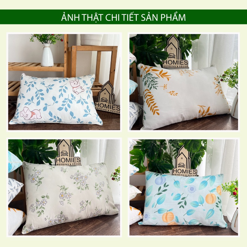 Vỏ Gối Nằm, Ao Gối Đầu Cotton PL Hoạ Tiết Vintage Hàn Quốc -  Kích Thước 45cmx65cm Có Khóa Kéo